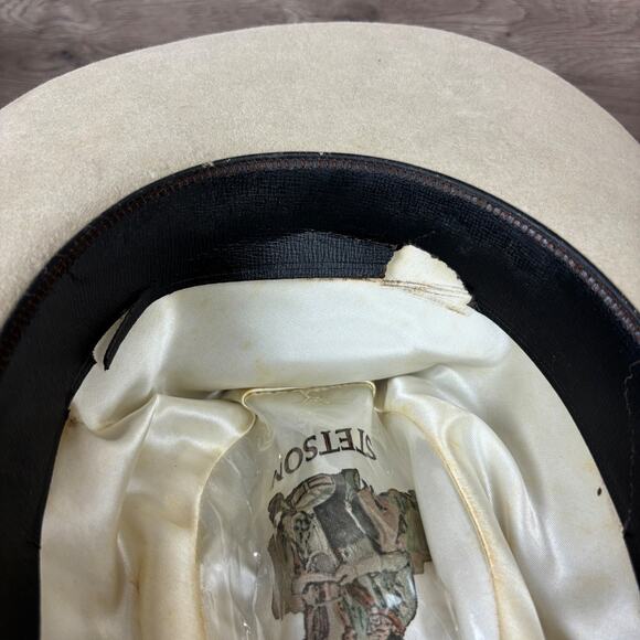 Vintage Stetson Size 6 7/8 Rancher Cowboy Western Hat Cream White - Picture 12 of 13